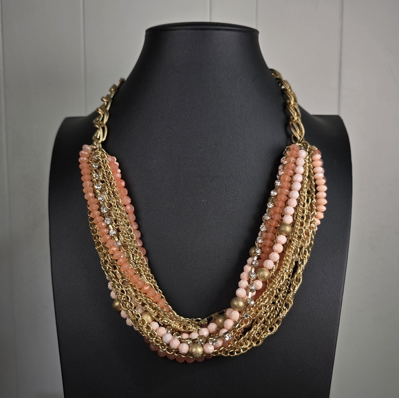 Chunky Multistrand Pink Gold-tone Adjustable Necklace - Picture 2 of 3
